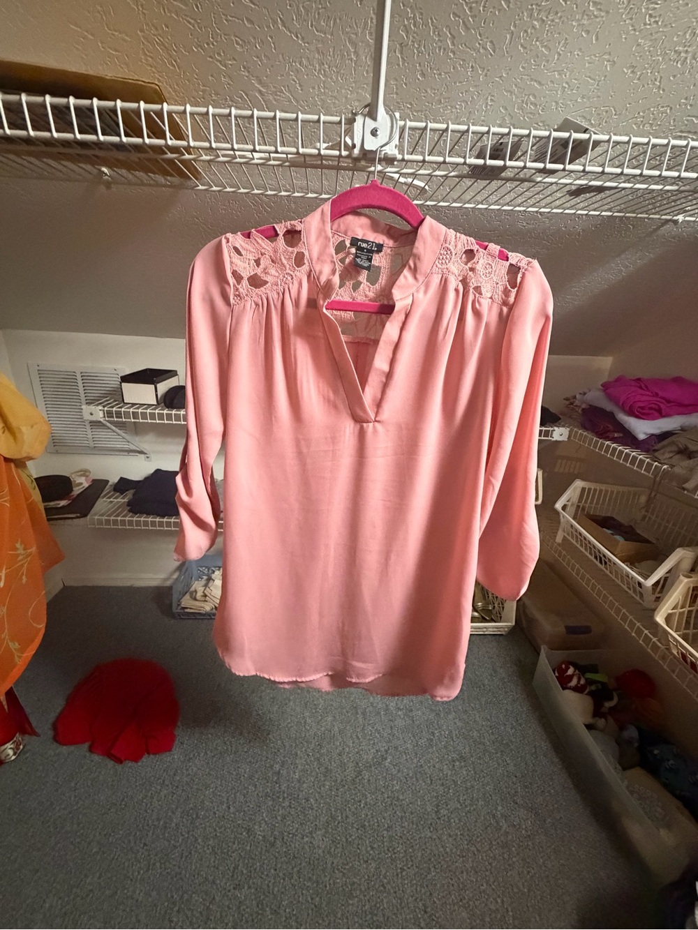 rue21 Pink Crochet Lace Shoulder Blouse Size S